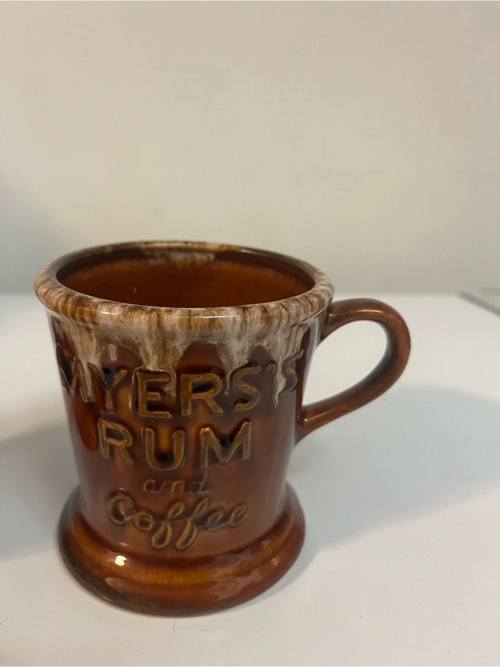Vintage Myers’s Rum Pottery Mugs Set of 2 Brown Drip Glaze Fred Myers Baltimore